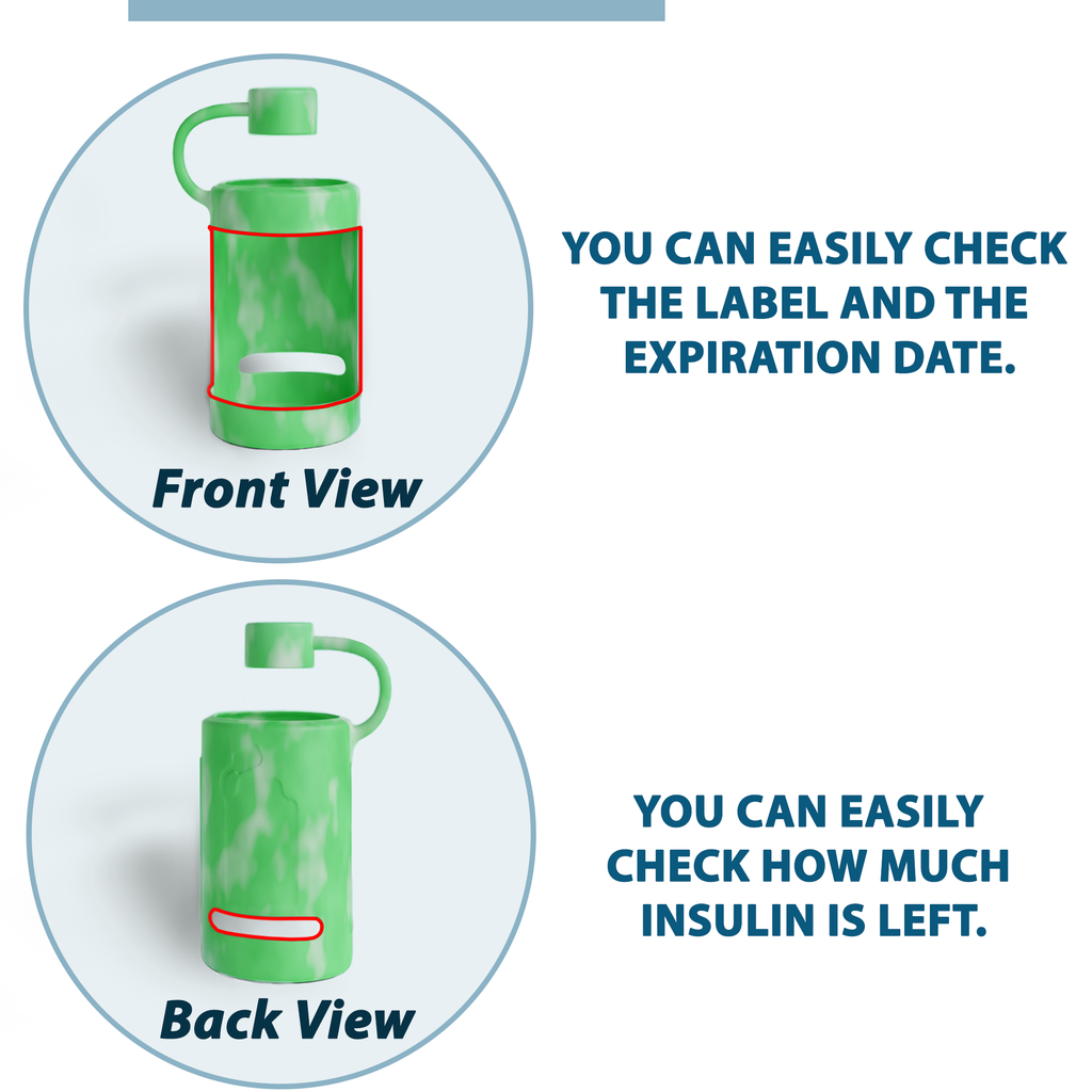 4AllFamily France - Vial Guard - Étui Flacon Insuline - Pack de Deux - Vert - Vue profil 