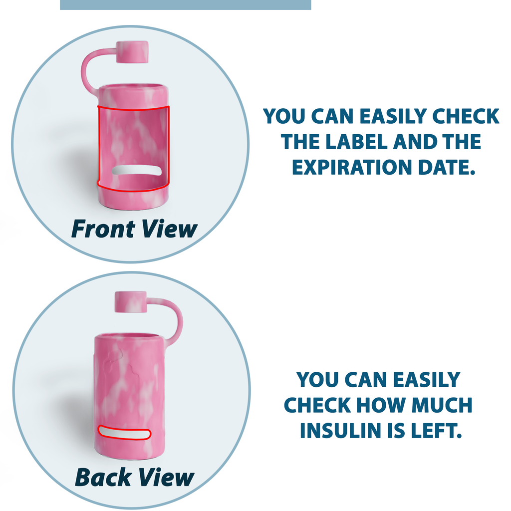 4AllFamily France - Vial Guard - Étui Flacon Insuline - Pack de Deux - Rose - Vue de derrière et profil
