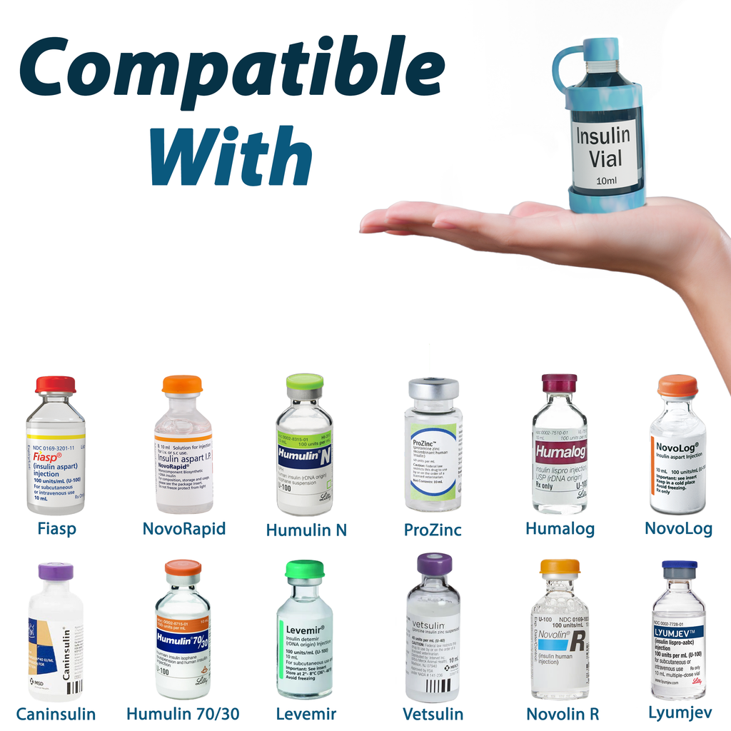 4AllFamily France - Vial Guard - Étui Flacon Insuline - Pack de Deux - Bleu - Compatibilité avec différentes marques d'insuline 