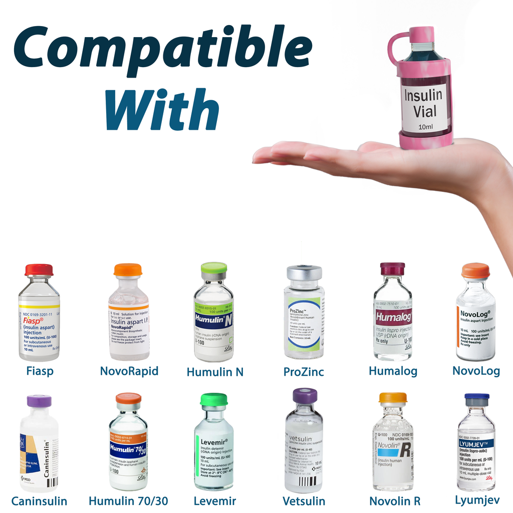 4AllFamily France - Vial Guard - Étui Flacon Insuline - Pack de Deux - Rose- Compatibilité avec différentes marques d'insuline