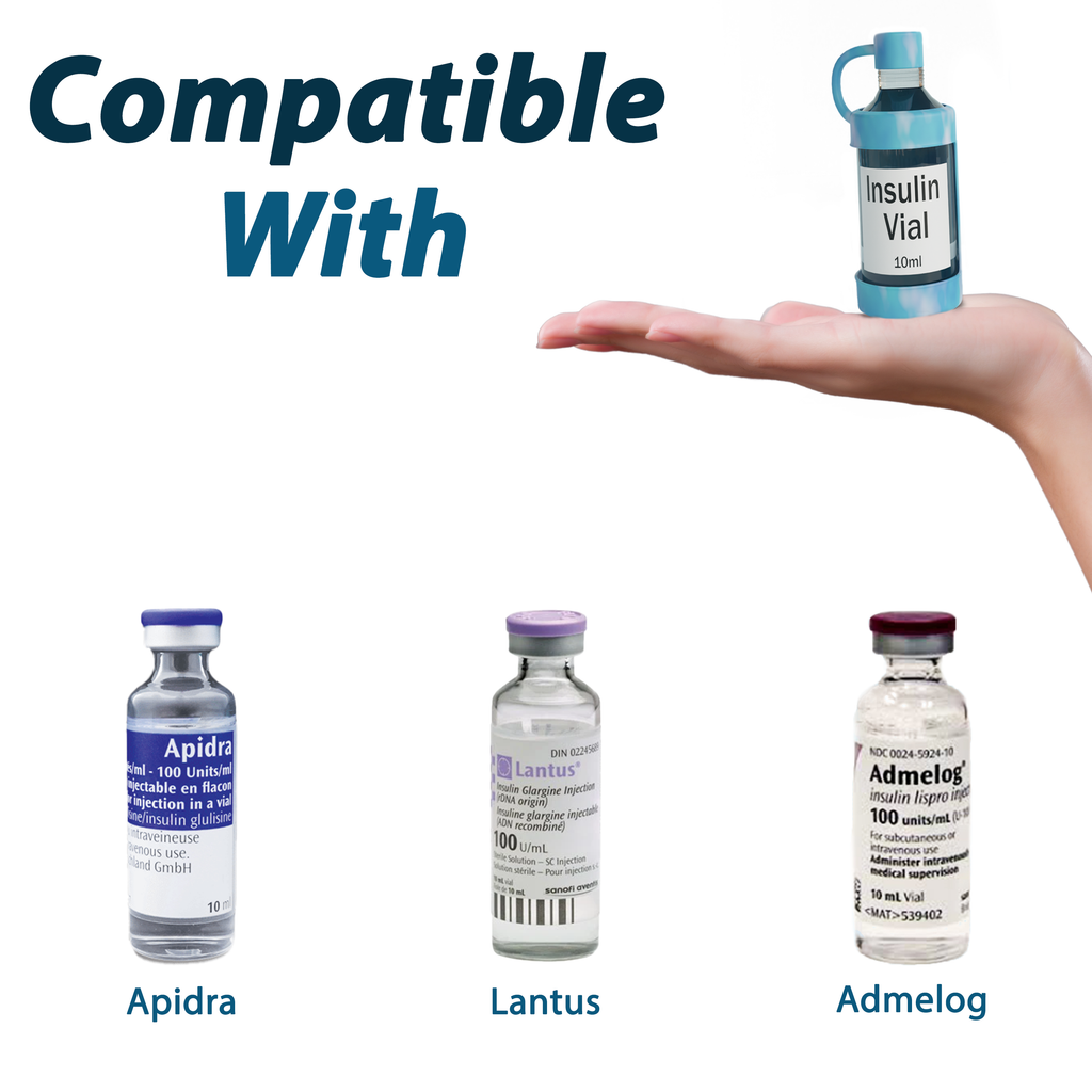 4AllFamily France - Vial Guard - Étui Flacon Insuline - Pack de Deux - Bleu - Grande taille - Pour Insuline Apidra, Lantus, et Admelog