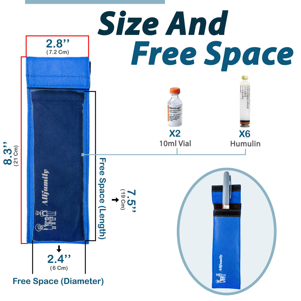 4AllFamily France - Chiller - Sac Isotherme pour Médicament et Insuline - Bleu - Petite Taille - Espace de stockage pour transport de flacons et stylos d'insuline