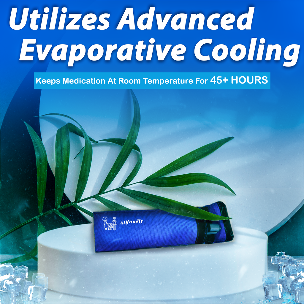 4AllFamily France - Chiller - Sac Isotherme pour Médicament et Insuline - Bleu - Taille Moyenne pour 2 stylos d'insuline - Technologie de refroidissement par évaporation