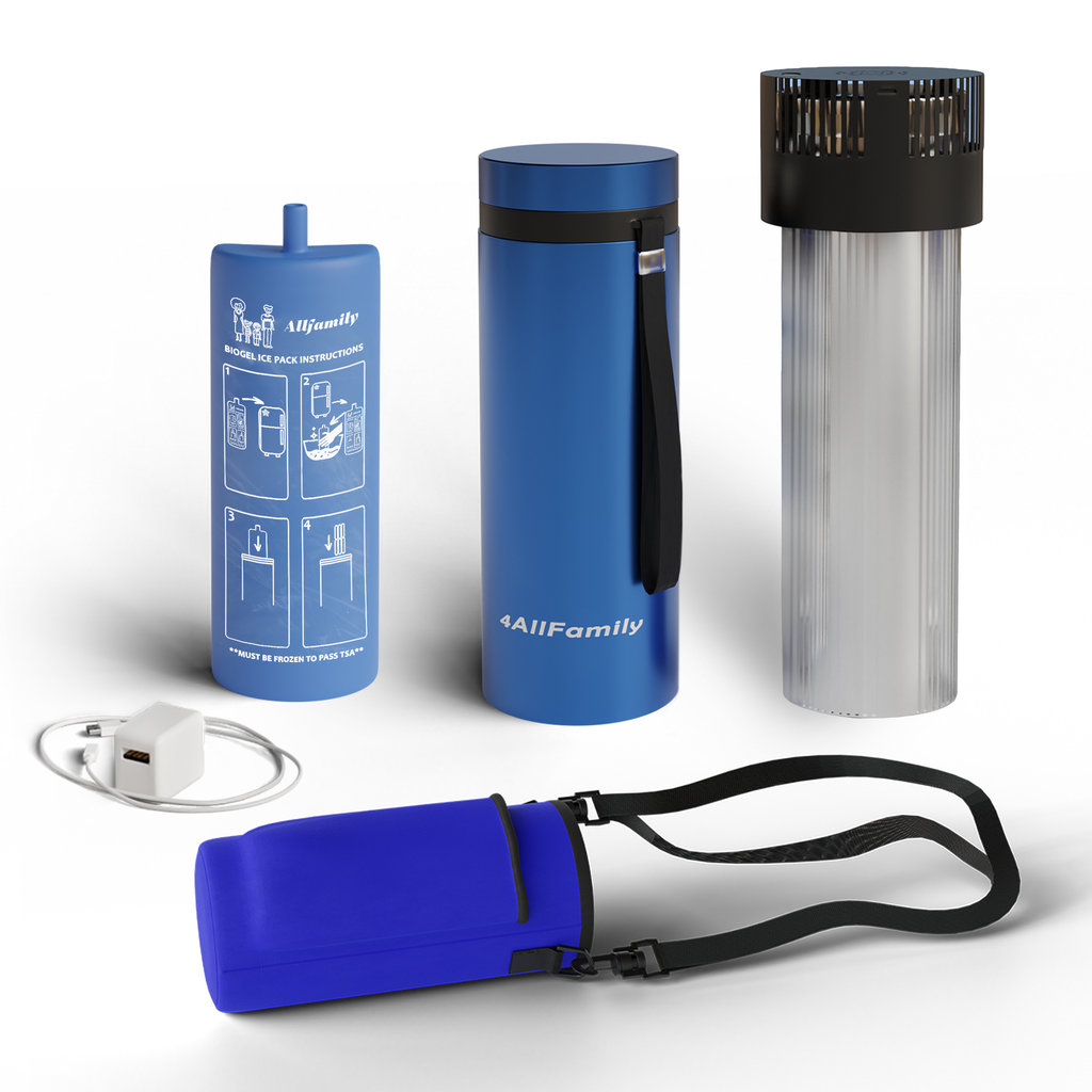 4AllFamily France - Le Voyager  Mini Frigo Portable Pour Insuline et Médicaments - Bleu - Taille XL - Inclus dans le paquet