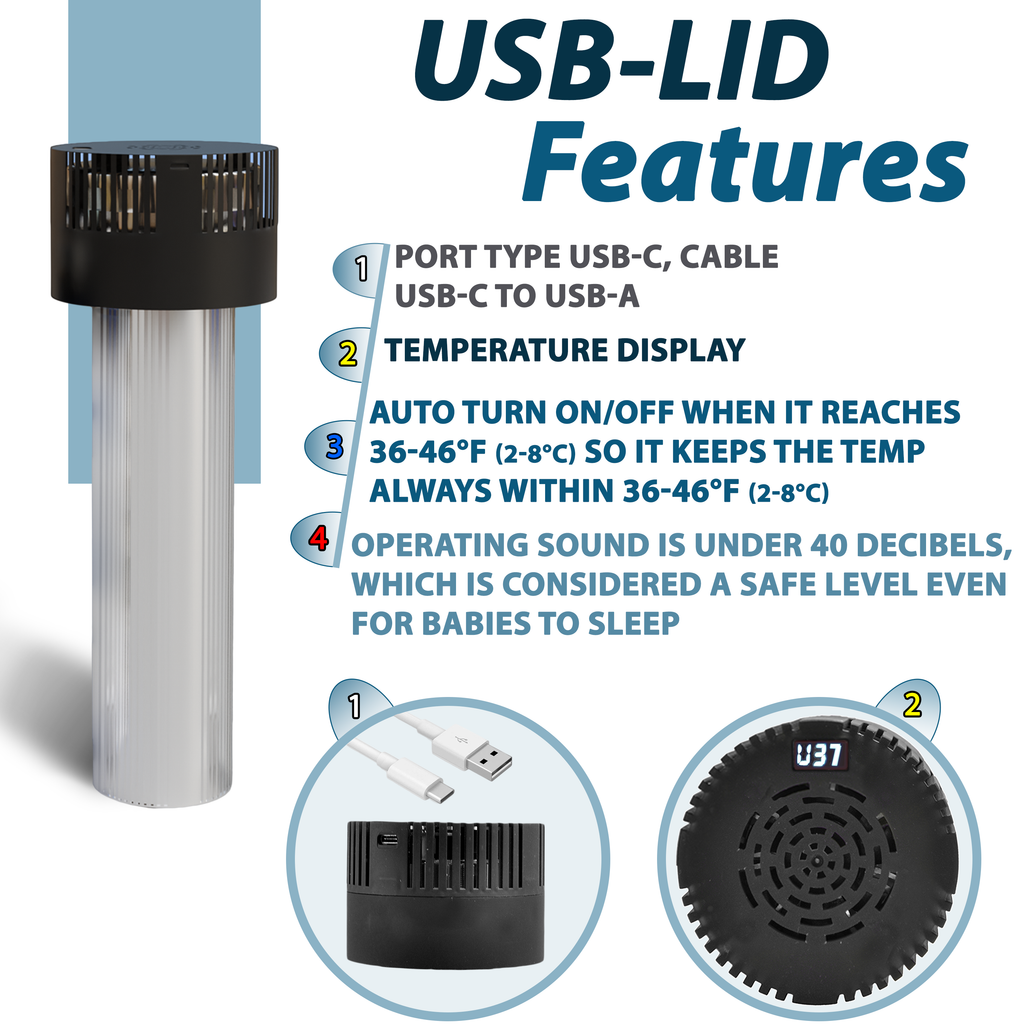 4AllFamily France - Le Voyager  Mini Frigo Portable Pour Insuline et Médicaments - Bleu - Couvercles USB pour réfrigération électrique